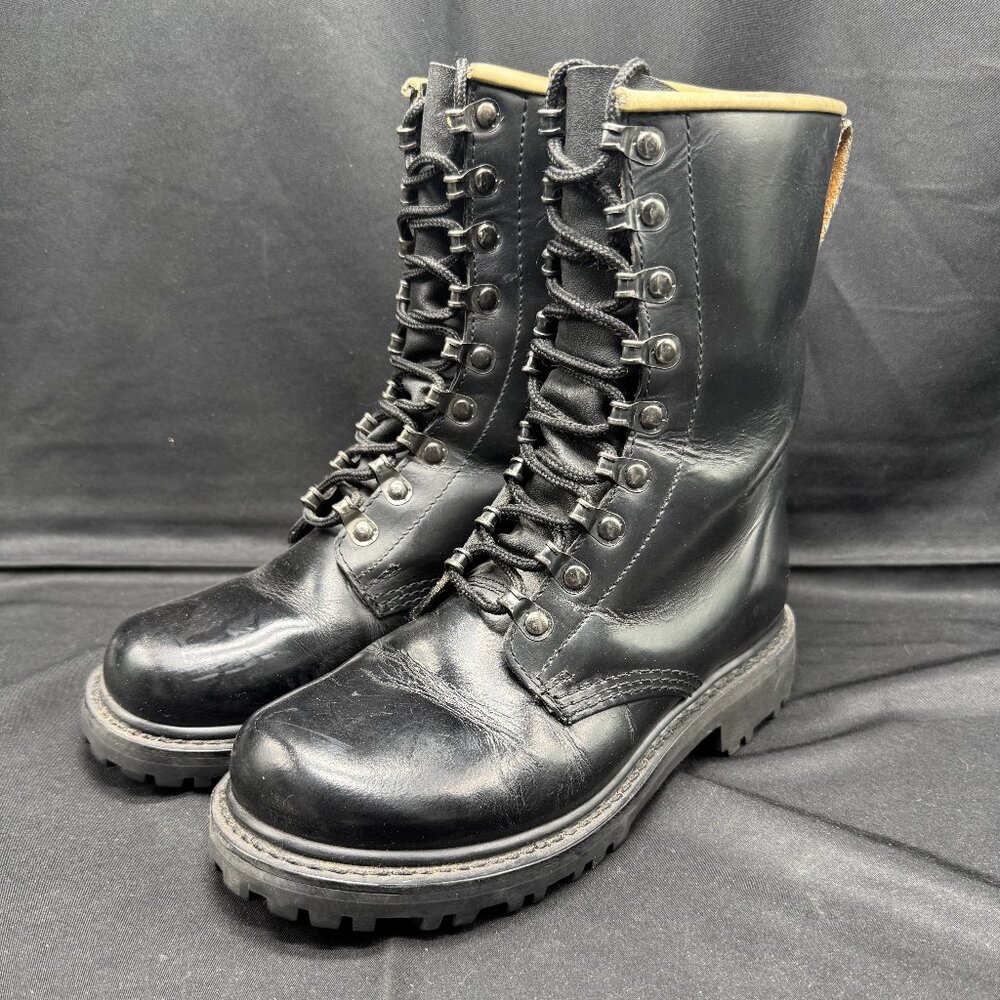 Vintage German Military Issued Black Leather Combat Boots Echtes Leder Sz 5